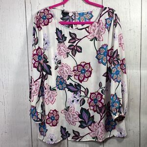 Talbots Womens Top Blouse Floral Boho Colorful Feminine Relaxed Fit Popover